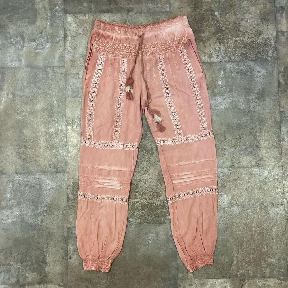 vintage boho powder pink gypsy harem pants size medium 100% rayon
